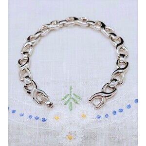 Monet 1980s Bracelet Hourglass Link Design Silver Plated 7.25 Inches